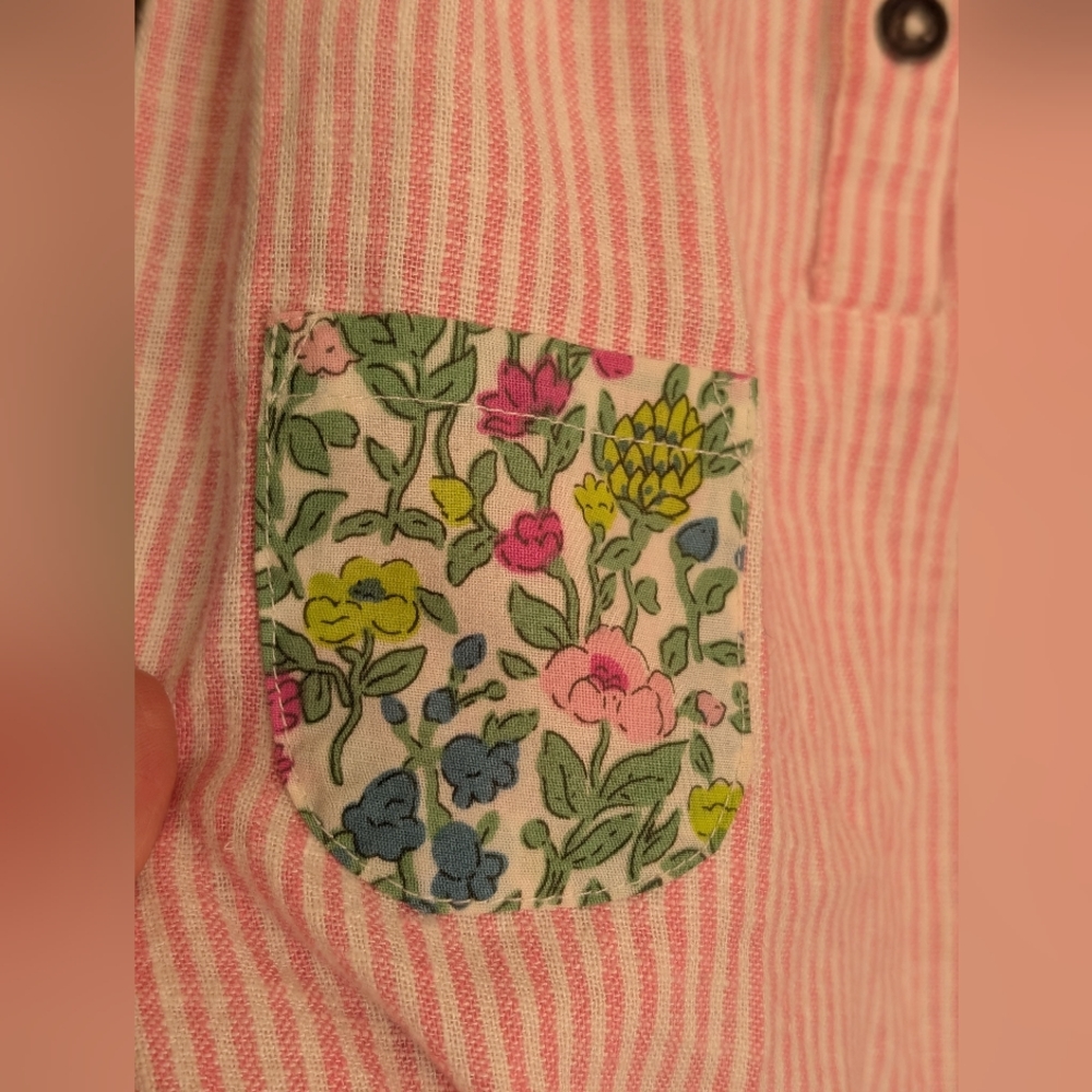 Baby Boden Linen/Rayon Seersucker Pink Floral One Piece Spring Easter 9mos - Picture 6 of 8